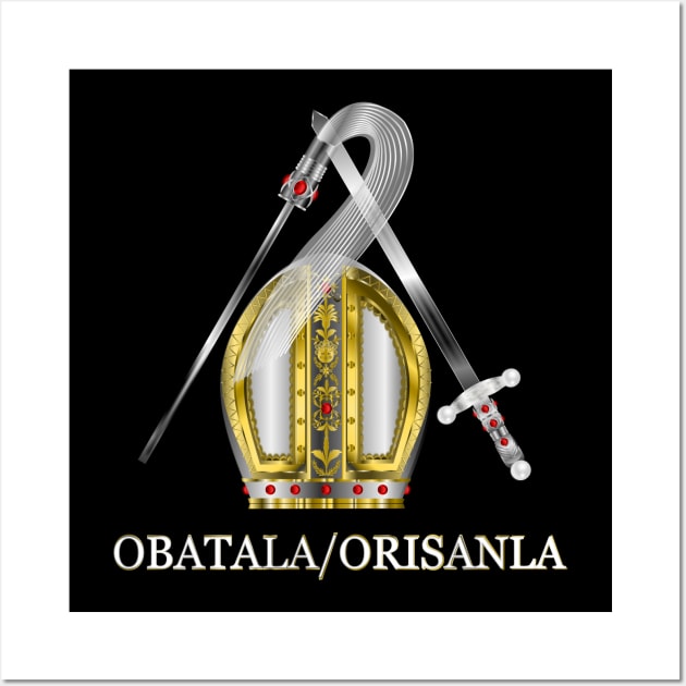 Orisha Obatala Papal Hat Silver Sword and Whisk Wall Art by geodesyn